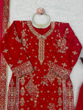 Designer Roman Silk Beautiful Top Botttom And Dupatta With Thread sequnce And Rivet Moti Work