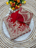 Heavy soft Rangoli silk fabric coding with sequence c pallu work and multi thread arco cut border Saree