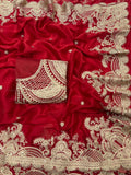 Heavy soft Rangoli silk fabric coding with sequence c pallu work and multi thread arco cut border Saree