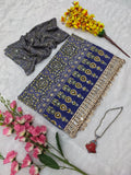 Premium Chinon Silk With Beautiful Print And With Real Mirror Work Saree