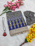 Premium Chinon Silk With Beautiful Print And With Real Mirror Work Saree