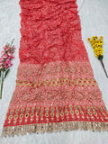 Premium Chinon Silk With Beautiful Print And With Real Mirror Work Saree