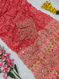 Premium Chinon Silk With Beautiful Print And With Real Mirror Work Saree