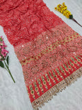 Premium Chinon Silk With Beautiful Print And With Real Mirror Work Saree