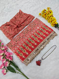 Premium Chinon Silk With Beautiful Print And With Real Mirror Work Saree