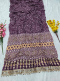 Premium Chinon Silk With Beautiful Print And With Real Mirror Work Saree