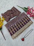 Premium Chinon Silk With Beautiful Print And With Real Mirror Work Saree