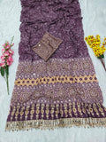 Premium Chinon Silk With Beautiful Print And With Real Mirror Work Saree
