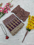 Premium Chinon Silk With Beautiful Print And With Real Mirror Work Saree