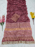 Premium Chinon Silk With Beautiful Print And With Real Mirror Work Saree
