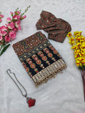 Premium Chinon Silk With Beautiful Print And With Real Mirror Work Saree