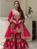 Designer Chinon Silk Top Plazzo And Dupatta Set With Thread With sequnce Work