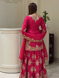 Designer Chinon Silk Top Plazzo And Dupatta Set With Thread With sequnce Work