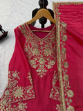 Designer Chinon Silk Top Plazzo And Dupatta Set With Thread With sequnce Work