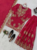 Designer Chinon Silk Top Plazzo And Dupatta Set With Thread With sequnce Work