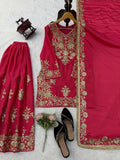 Designer Chinon Silk Top Plazzo And Dupatta Set With Thread With sequnce Work