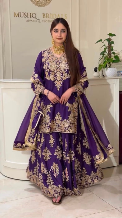 Designer Chinon Silk Top Plazzo And Dupatta Set With Thread With sequnce Work