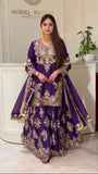 Designer Chinon Silk Top Plazzo And Dupatta Set With Thread With sequnce Work