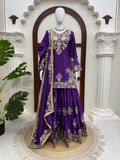 Designer Chinon Silk Top Plazzo And Dupatta Set With Thread With sequnce Work