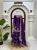 Designer Chinon Silk Top Plazzo And Dupatta Set With Thread With sequnce Work
