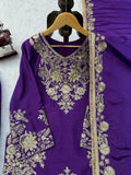 Designer Chinon Silk Top Plazzo And Dupatta Set With Thread With sequnce Work