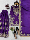 Designer Chinon Silk Top Plazzo And Dupatta Set With Thread With sequnce Work