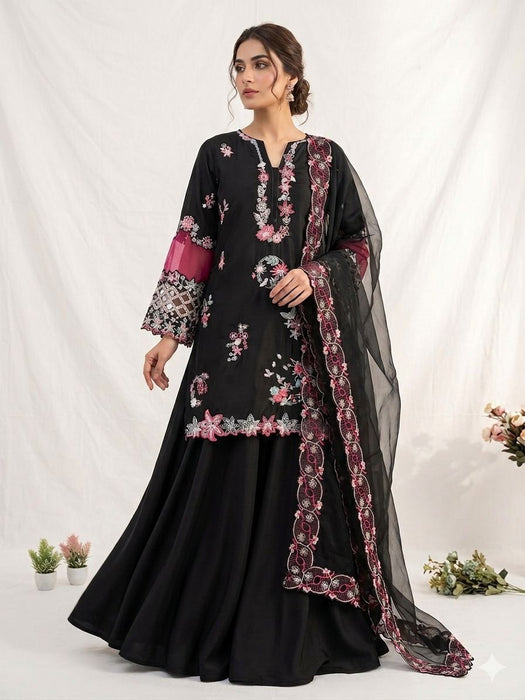 DESIGNER BEAUTIFUL SEQUENCE EMBROIDERED WITH CUT WORKED TOP PLAZZO WITH DUPATTA