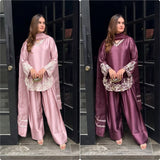 Pure Natural Crep Silk With Embroidery Sequence Work With Full Sleeve Salwar Kameez