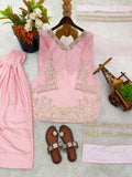 Pure Natural Crep Silk With Embroidery Sequence Work With Full Sleeve Salwar Kameez