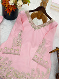 Pure Natural Crep Silk With Embroidery Sequence Work With Full Sleeve Salwar Kameez