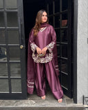 Pure Natural Crep Silk With Embroidery Sequence Work With Full Sleeve Salwar Kameez