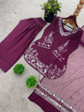 Pure Natural Crep Silk With Embroidery Sequence Work With Full Sleeve Salwar Kameez