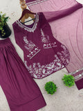Pure Natural Crep Silk With Embroidery Sequence Work With Full Sleeve Salwar Kameez