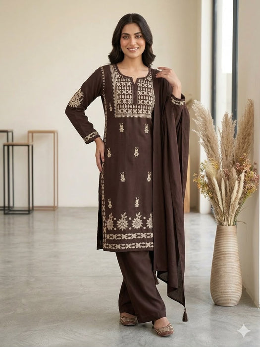 LATEST DESIGNER CHIKANKARI EMBROIDERED WORKED TOP PLAZZO WITH DUPATTA