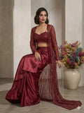 MOSS SATIN WITH SEQUENCE EMBROIDERED BUTTERFLY NET DRESS