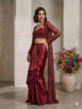 MOSS SATIN WITH SEQUENCE EMBROIDERED BUTTERFLY NET DRESS