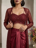 MOSS SATIN WITH SEQUENCE EMBROIDERED BUTTERFLY NET DRESS