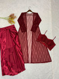 MOSS SATIN WITH SEQUENCE EMBROIDERED BUTTERFLY NET DRESS