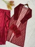 MOSS SATIN WITH SEQUENCE EMBROIDERED BUTTERFLY NET DRESS