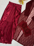 MOSS SATIN WITH SEQUENCE EMBROIDERED BUTTERFLY NET DRESS