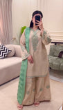Designer Party Wear Look Heavy Pur Roman Silk Top Plazzo & Dupatta Set