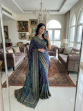 Premium Chinon Silk With Beautiful Print And With Gold Zari Work Saree