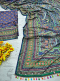 Premium Chinon Silk With Beautiful Print And With Gold Zari Work Saree