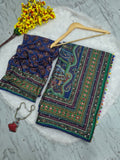 Premium Chinon Silk With Beautiful Print And With Gold Zari Work Saree