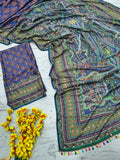 Premium Chinon Silk With Beautiful Print And With Gold Zari Work Saree