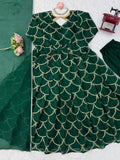 Designer Gown With Pent Set With Mal Chanderi Fabric And Beautiful Thred & Sequnce Work