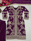 Designer Heavy Chinnon Silk Top Sharara Set With Beautiful  Sequence Embroidery Work