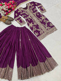 Designer Heavy Chinnon Silk Top Sharara Set With Beautiful  Sequence Embroidery Work