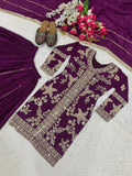 Designer Heavy Chinnon Silk Top Sharara Set With Beautiful  Sequence Embroidery Work