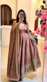 Designer Crunchy Silk Gown Bottom And Dupatta With Embroidery And Sequence Work